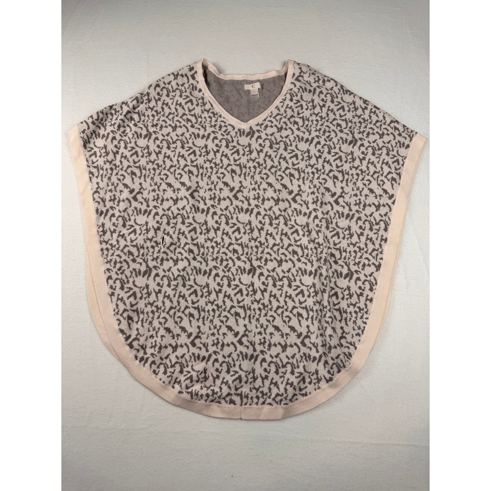 C. Wonder Womens Grey Cream Abstract Print Cotton Knit Poncho Sweater Large